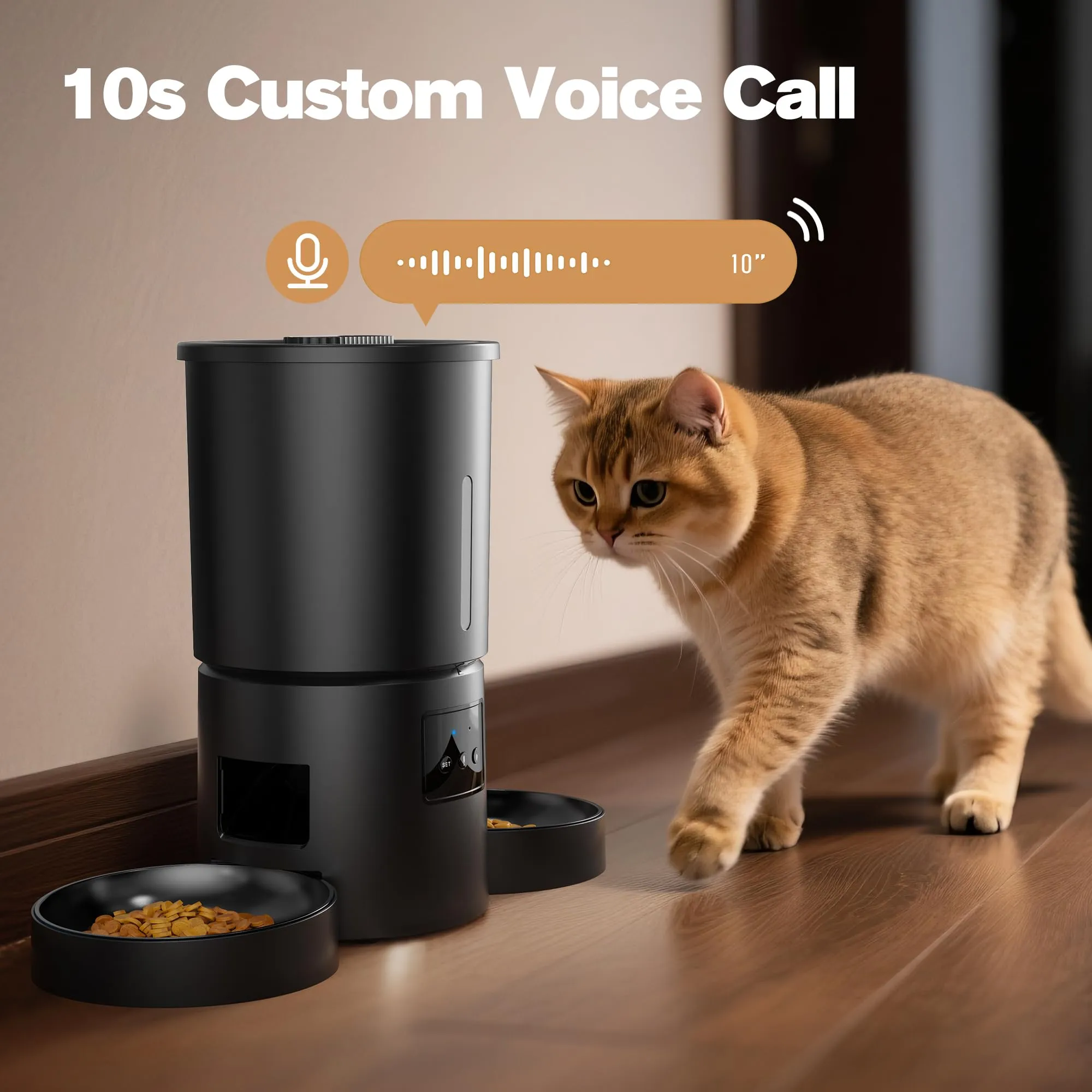 Distributore Automatico Cibo Gatti 2 Ciotole: 5L Distributore Automatico Cibo Cane con Timer WiFi 2.4G per Crocchette - Design Doppia Ciotola per Famiglie con Più Gatti & Cani - Nero - immagine 7