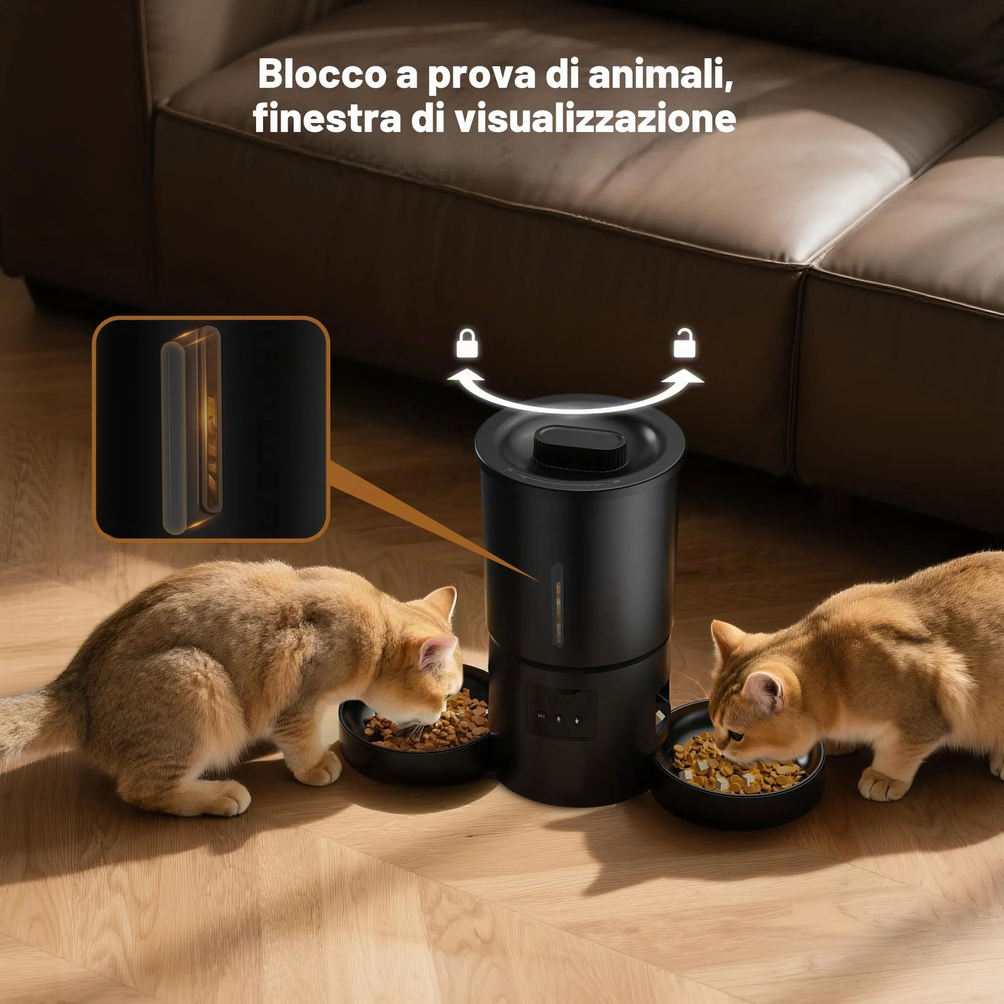 Distributore Automatico Cibo Gatti 2 Ciotole: 5L Distributore Automatico Cibo Cane con Timer WiFi 2.4G per Crocchette - Design Doppia Ciotola per Famiglie con Più Gatti & Cani - Nero - immagine 8