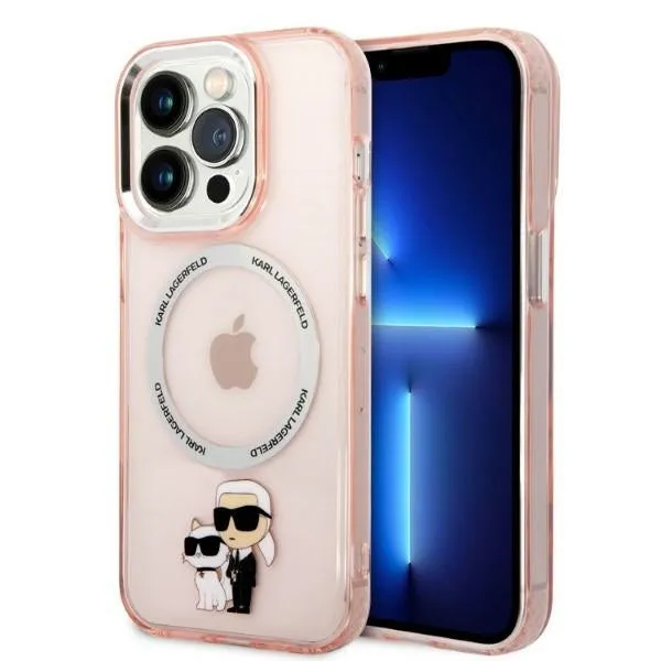 Custodia MagSafe per Apple iPhone 14 Pro, Karl Lagerfeld, Ikonik Karl & Choupette, Rosa - immagine 1