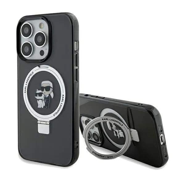 Custodia MagSafe per Apple iPhone 14 Pro Max, Karl Lagerfeld, Ring Stand Karl & Choupette, Nera - immagine 1