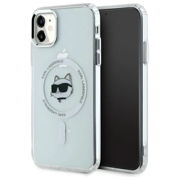Custodia MagSafe per Apple iPhone 11, Karl Lagerfeld, IML Metal Choupette's Head, Bianca - immagine 1