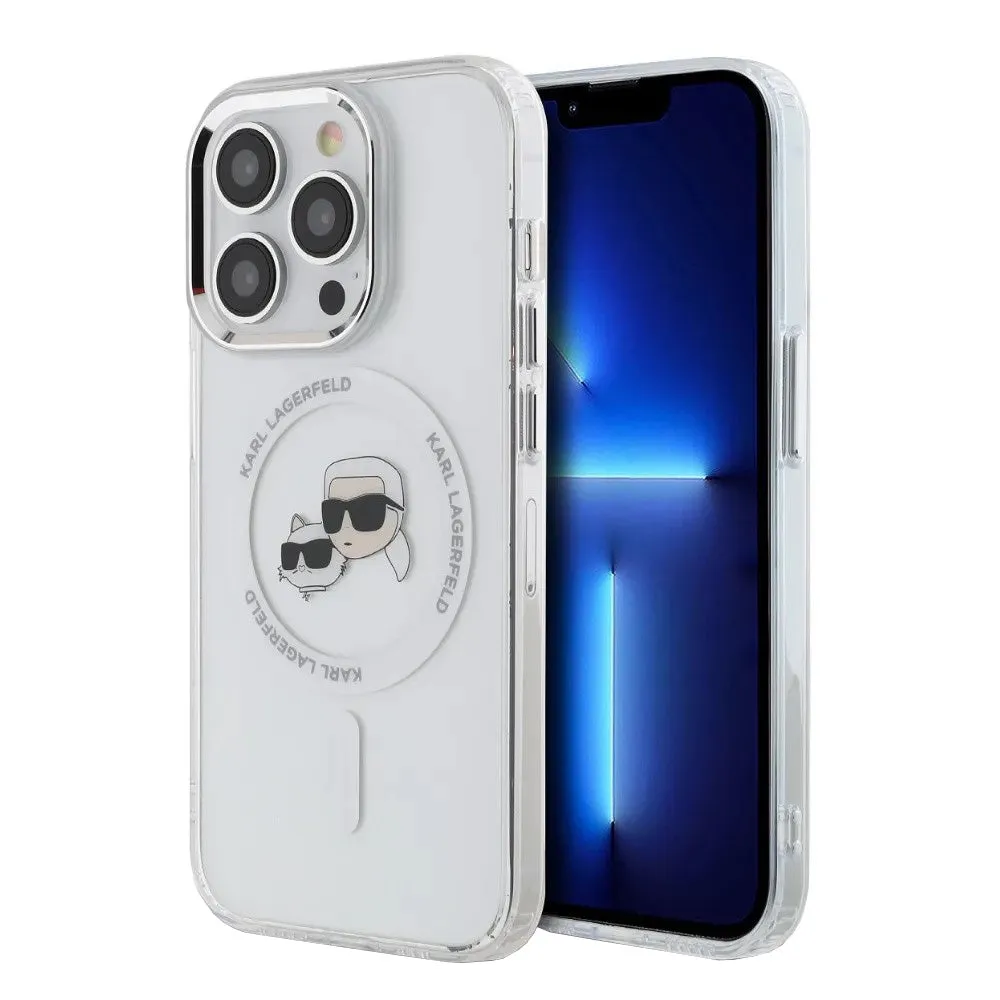 Custodia MagSafe per Apple iPhone 14 Pro, Karl Lagerfeld, IML Metal Karl & Choupette's Heads, Bianca - immagine 1
