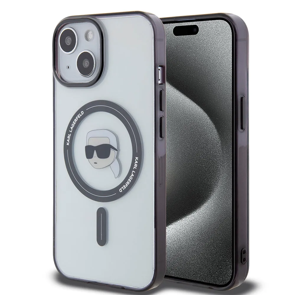 Custodia MagSafe per Apple iPhone 15 Plus, Karl Lagerfeld, IML Karl's Head, Trasparente - immagine 1