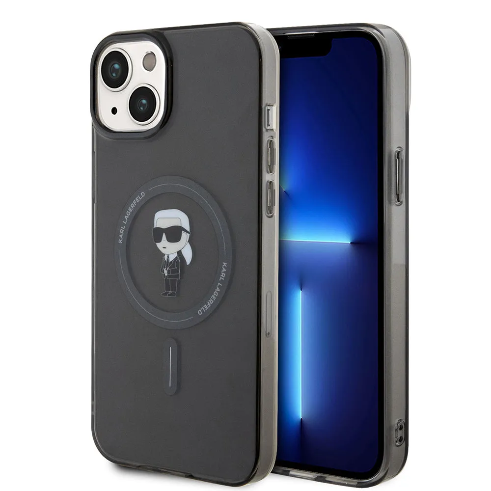 Custodia MagSafe per Apple iPhone 15 Plus, Karl Lagerfeld, IML Ikonik Karl, Nera - immagine 1