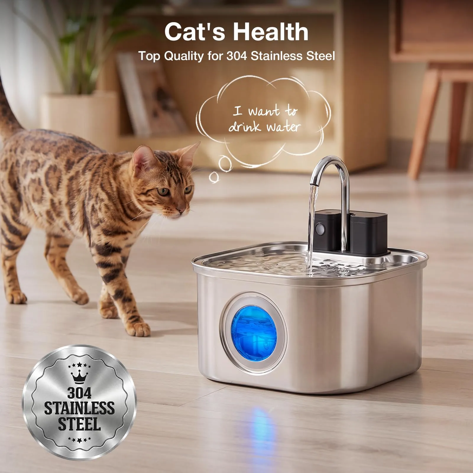 Fontanella per Gatti senza Fili: NautyPaws 3.2L Fontanella per Gatti Acciaio con Batteria 4200mAh, Fontana per Gatto con Sensore di Movimento, Automatico Silenzioso Dispenser Acqua Gatto con Filtri - immagine 3