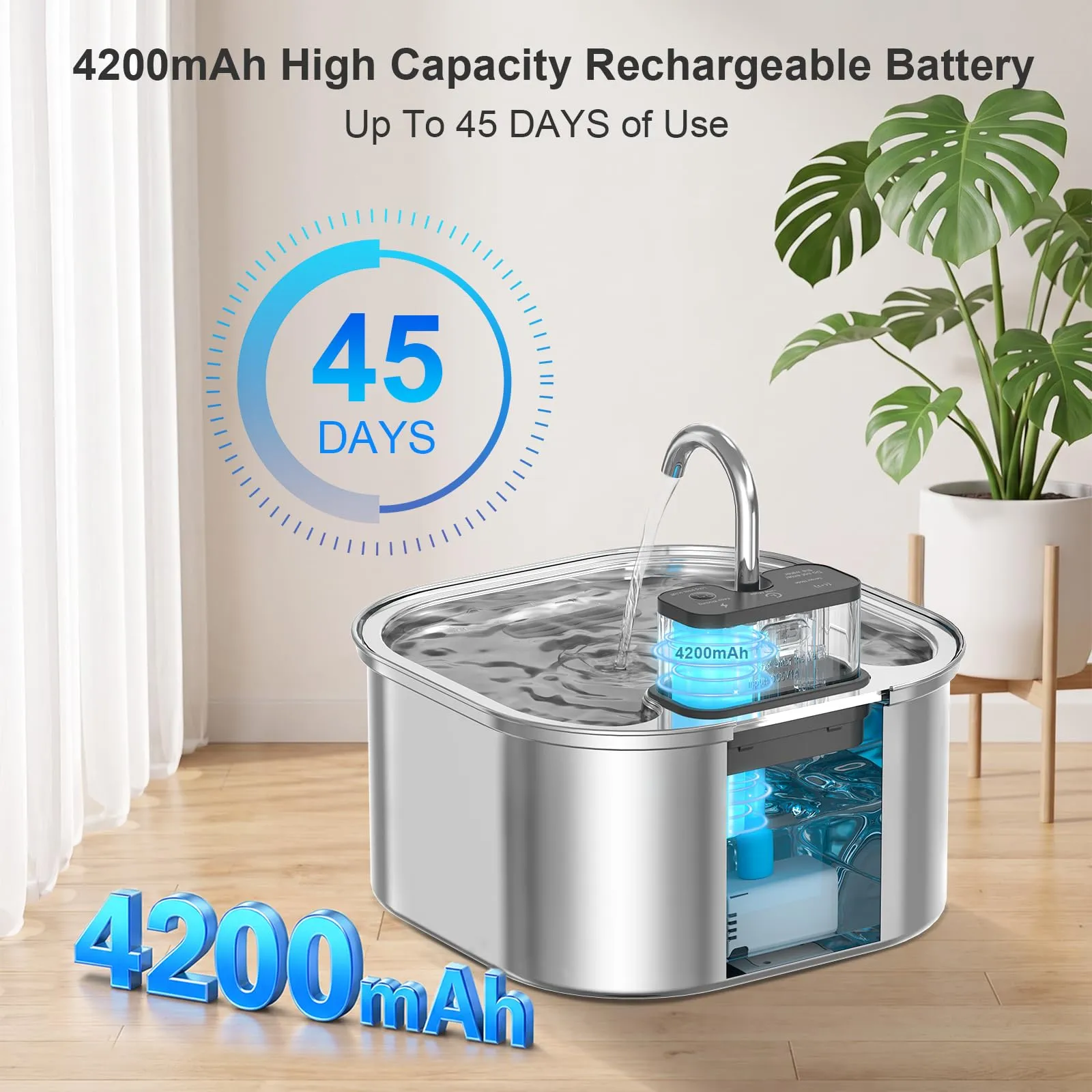 Fontanella per Gatti senza Fili: NautyPaws 3.2L Fontanella per Gatti Acciaio con Batteria 4200mAh, Fontana per Gatto con Sensore di Movimento, Automatico Silenzioso Dispenser Acqua Gatto con Filtri - immagine 5