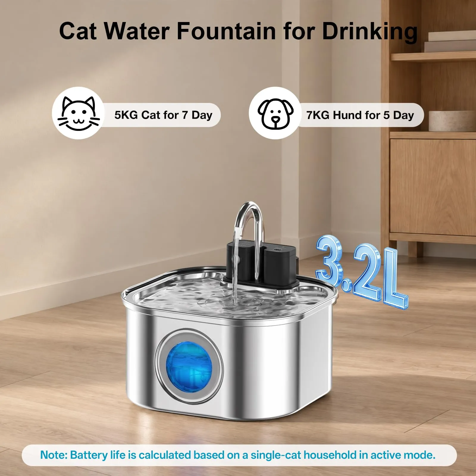 Fontanella per Gatti senza Fili: NautyPaws 3.2L Fontanella per Gatti Acciaio con Batteria 4200mAh, Fontana per Gatto con Sensore di Movimento, Automatico Silenzioso Dispenser Acqua Gatto con Filtri - immagine 6