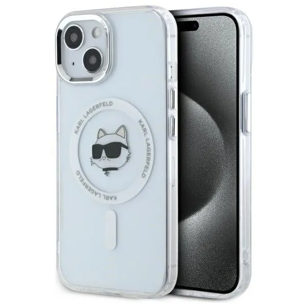 Custodia MagSafe per Apple iPhone 15 Plus, Karl Lagerfeld, IML Metal Choupette's Head, Bianca - immagine 1