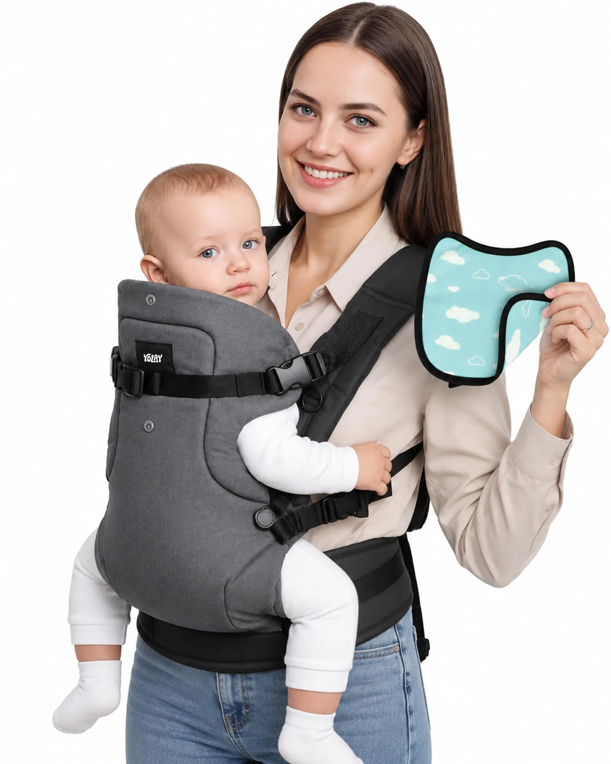 4-in-1 Misto Cotone Marsupio Neonato 0-36 Mesi (3,6-14,5 kg), Grigio Nero - immagine 1