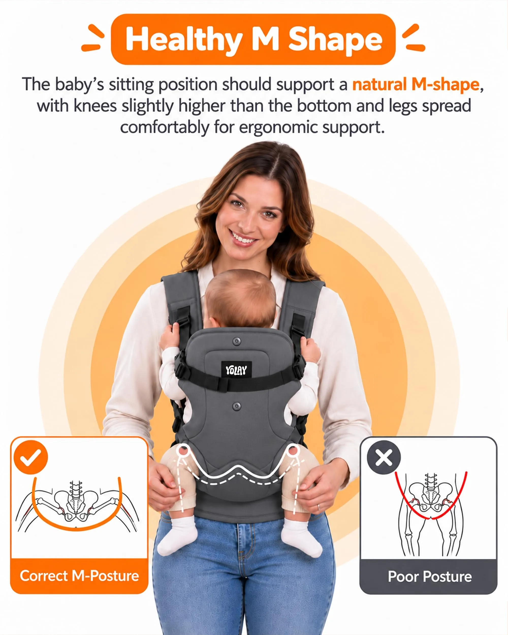 4-in-1 Misto Cotone Marsupio Neonato 0-36 Mesi (3,6-14,5 kg), Grigio Nero - immagine 4