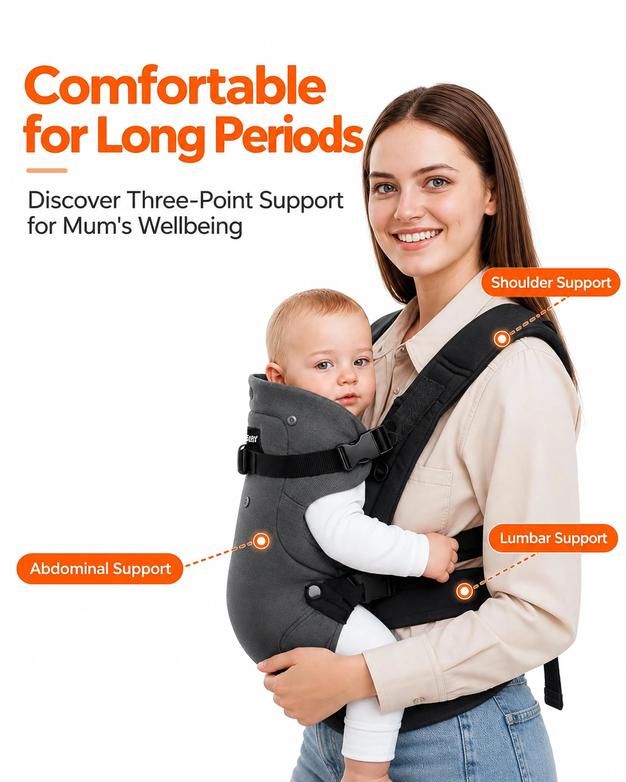 4-in-1 Misto Cotone Marsupio Neonato 0-36 Mesi (3,6-14,5 kg), Grigio Nero - immagine 5