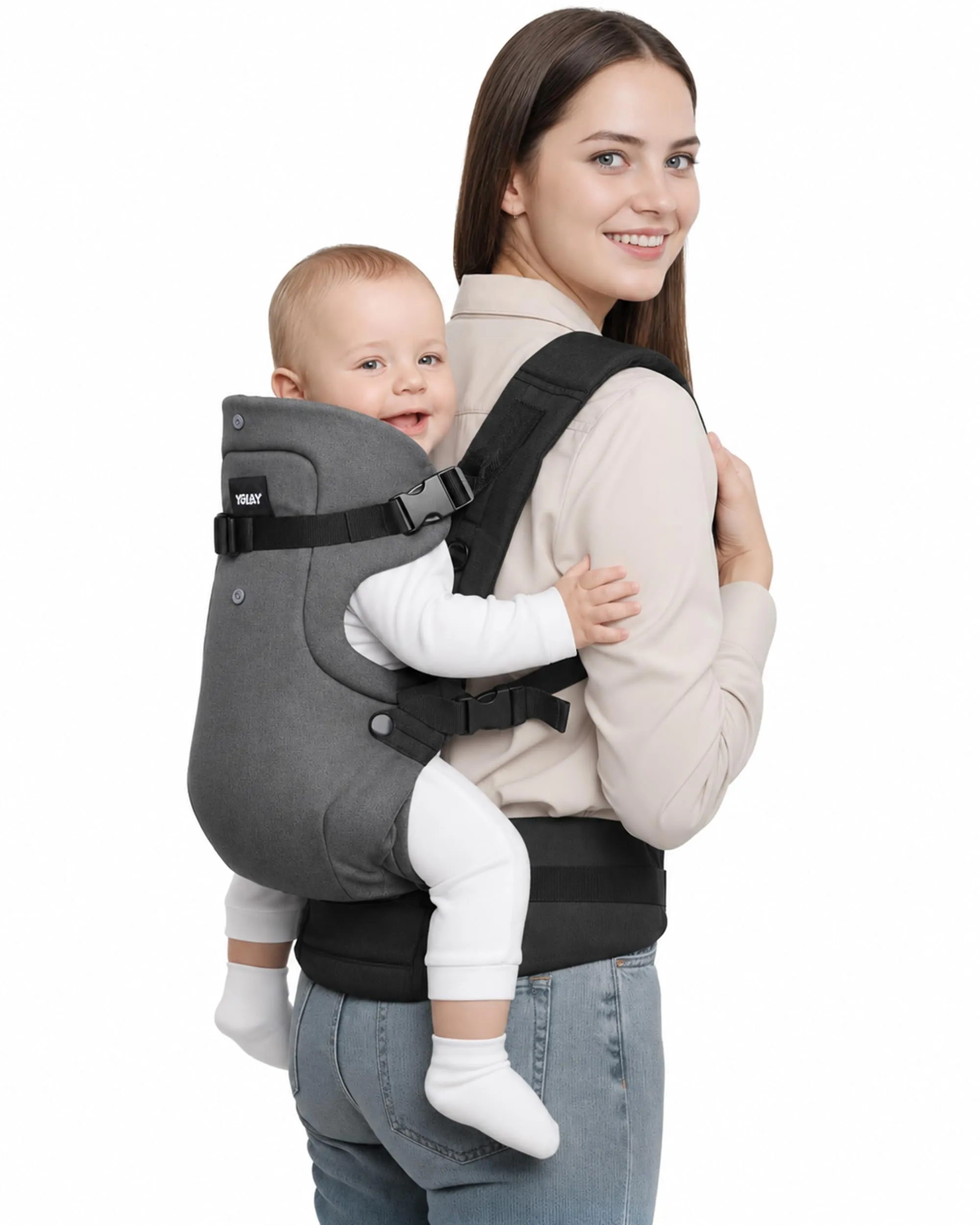 4-in-1 Misto Cotone Marsupio Neonato 0-36 Mesi (3,6-14,5 kg), Grigio Nero - immagine 6