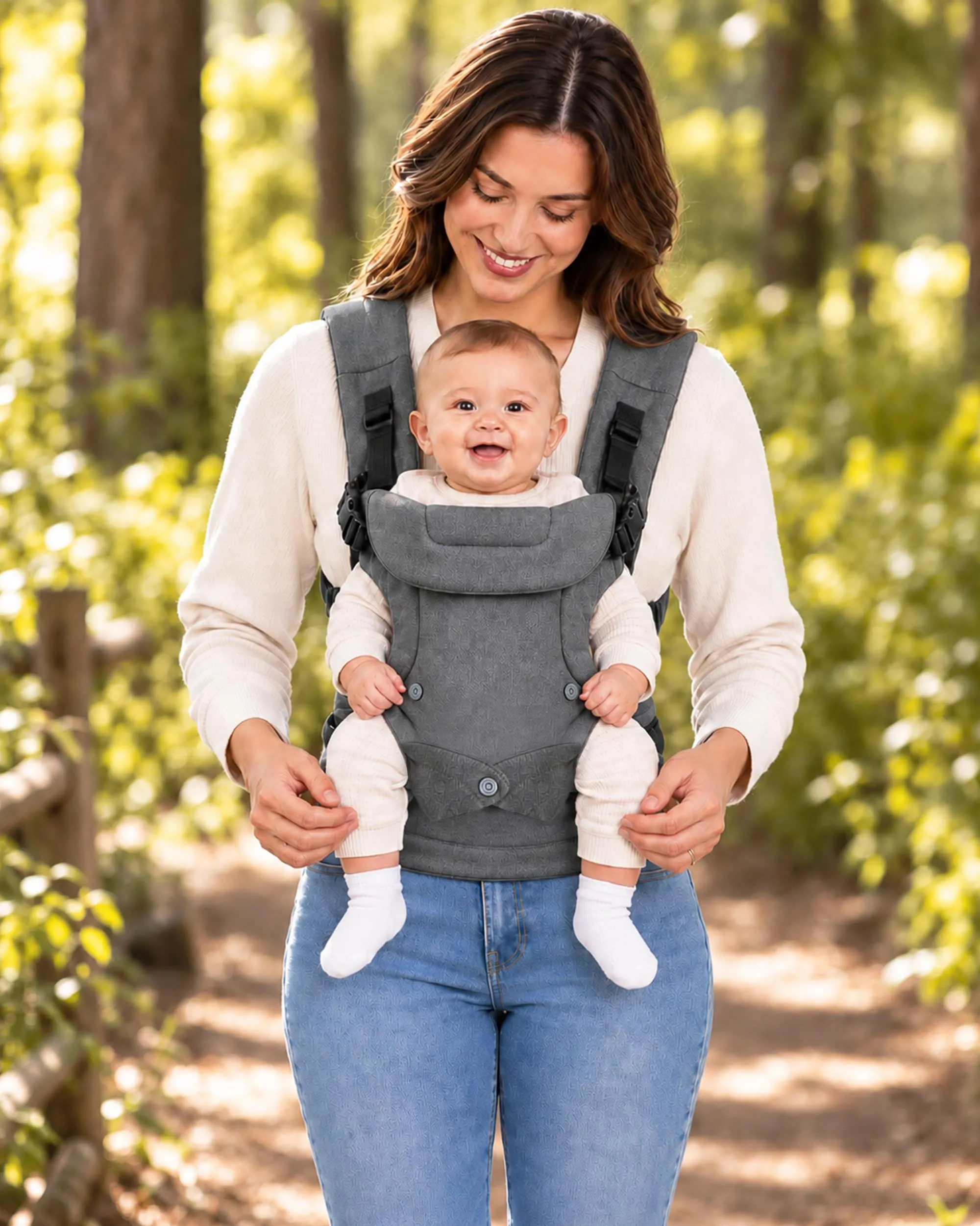 4-in-1 Misto Cotone Marsupio Neonato 0-36 Mesi (3,6-14,5 kg), Grigio Nero - immagine 8