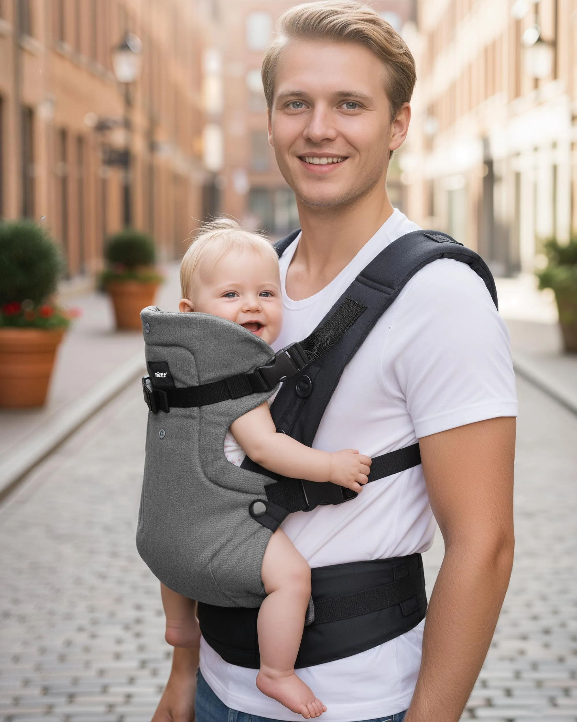 4-in-1 Misto Cotone Marsupio Neonato 0-36 Mesi (3,6-14,5 kg), Grigio Nero - immagine 9