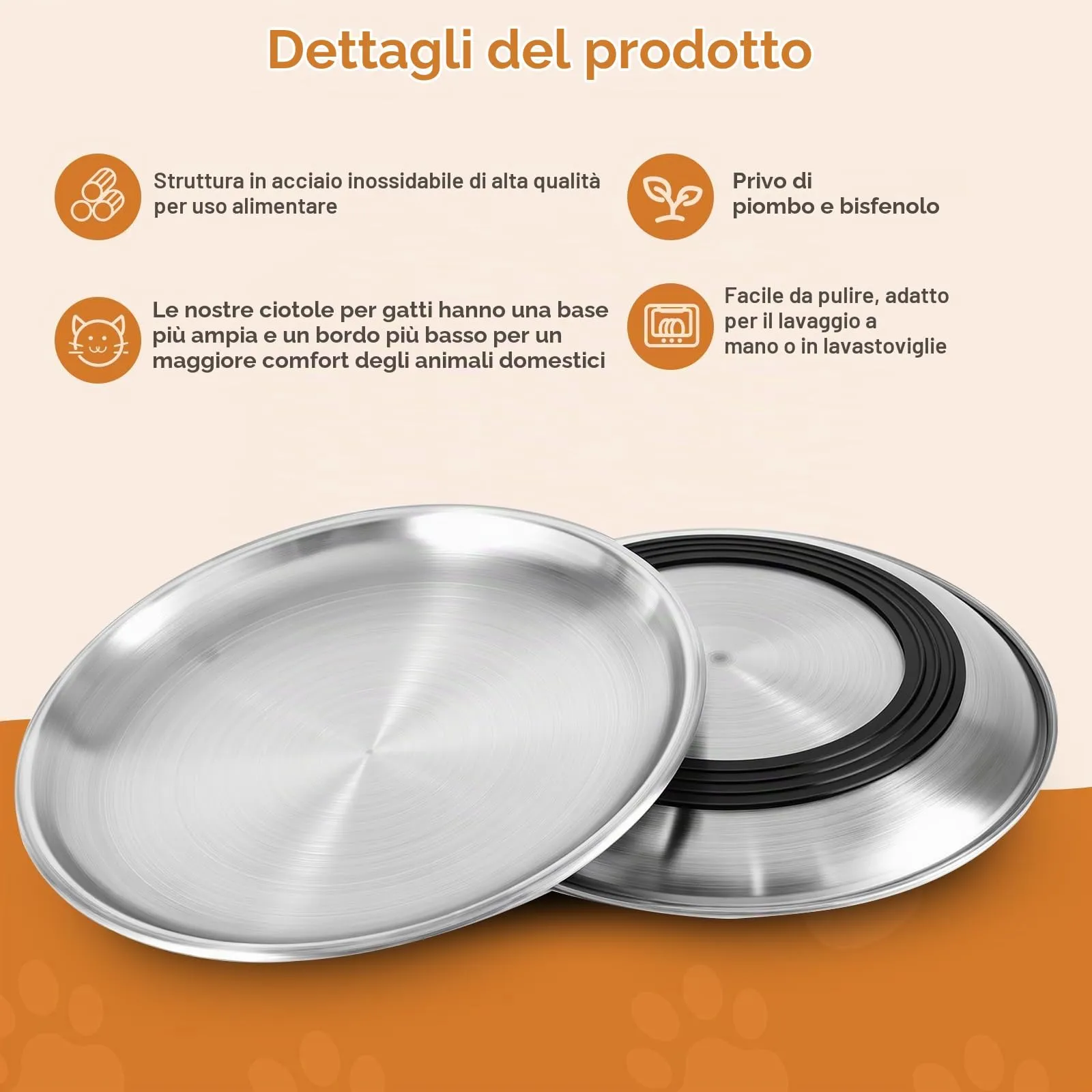 Alaoo 4 Pezzi Ciotole Piatte per Gatti in Acciaio Inox, 17 cm - immagine 3