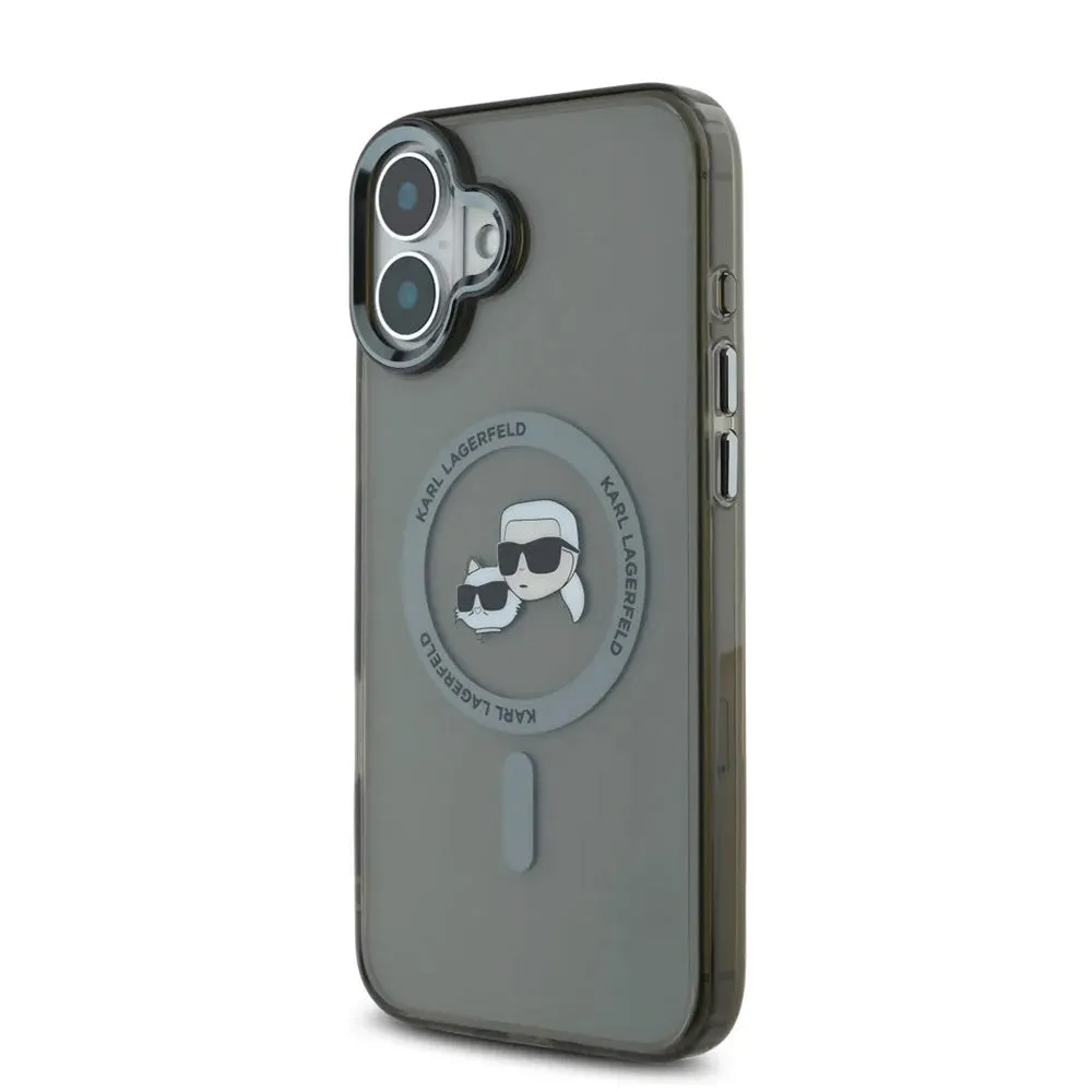 Custodia MagSafe per Apple iPhone 16, Karl Lagerfeld, IML Metal Karl & Choupette's Heads, Nera - immagine 1