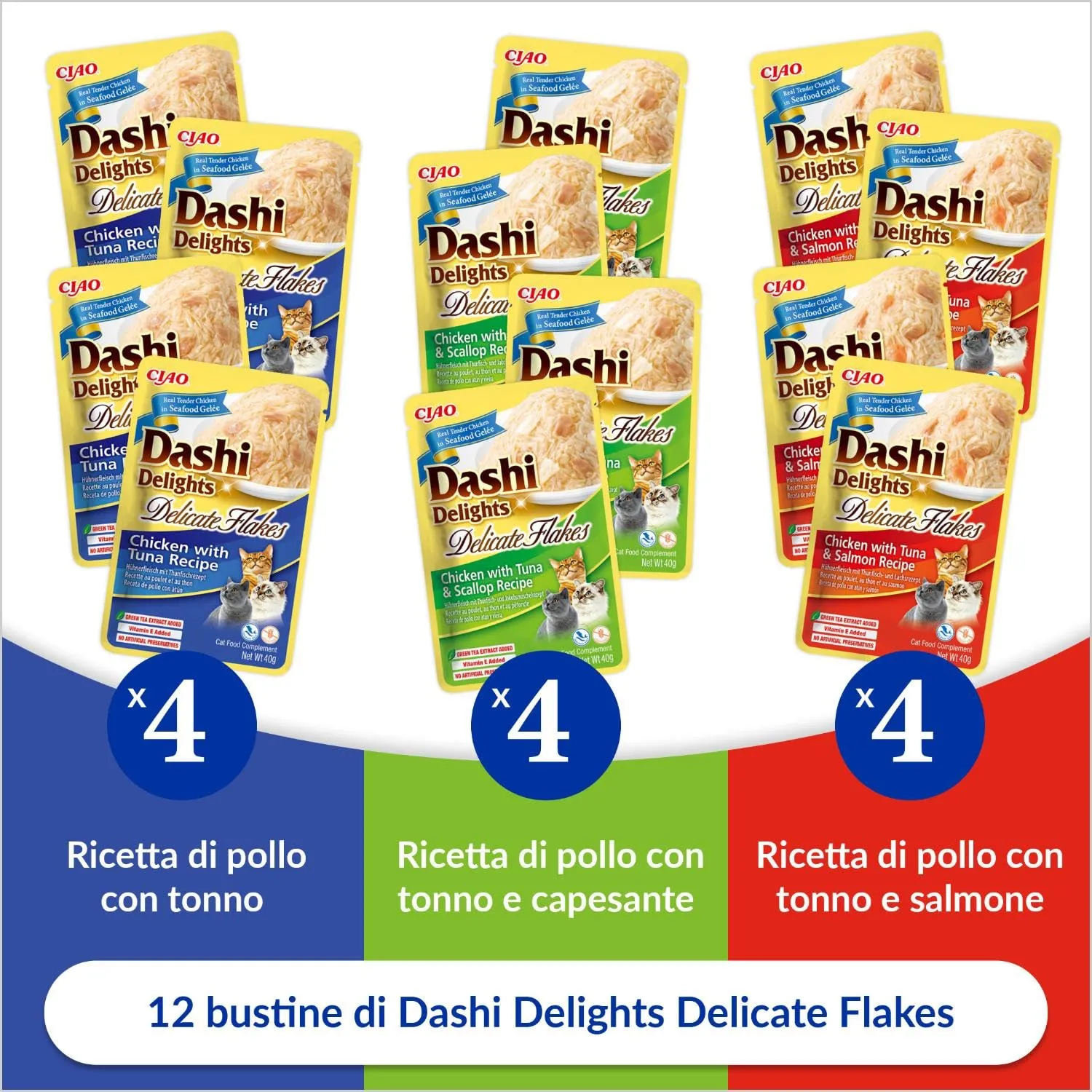 INABA Dashi Delights, Multipack Pollo, Tonno, Capesante e Salmone, 480g - immagine 2