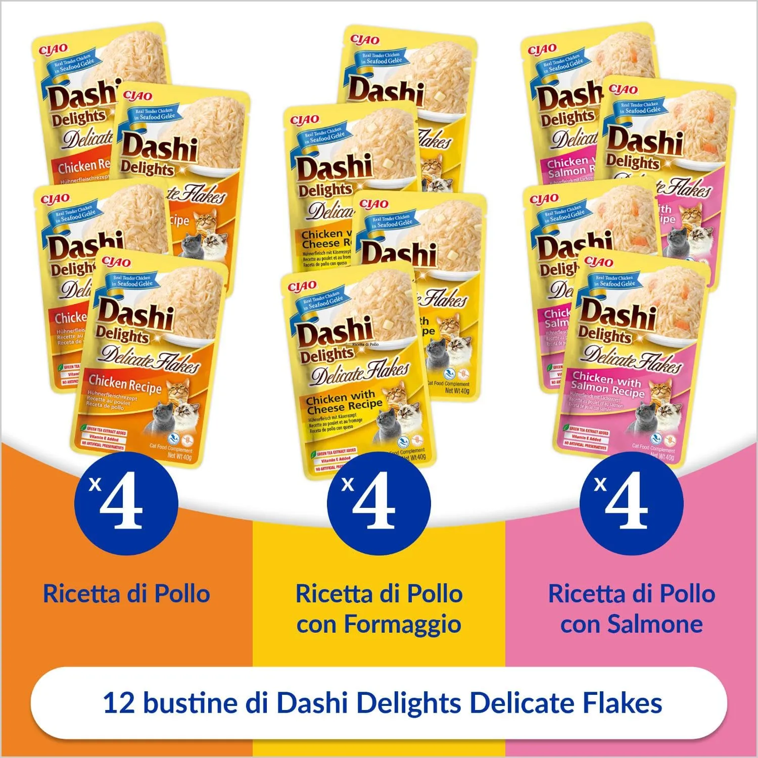 INABA Dashi Delights Gatti, Multipack Pollo, Formaggio e Salmone, 480g - immagine 2