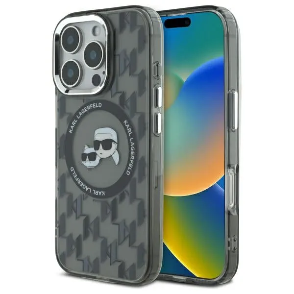 Custodia MagSafe per Apple iPhone 16 Pro, Karl Lagerfeld, IML Monogramma Karl & Choupette's Heads, Nera - immagine 1