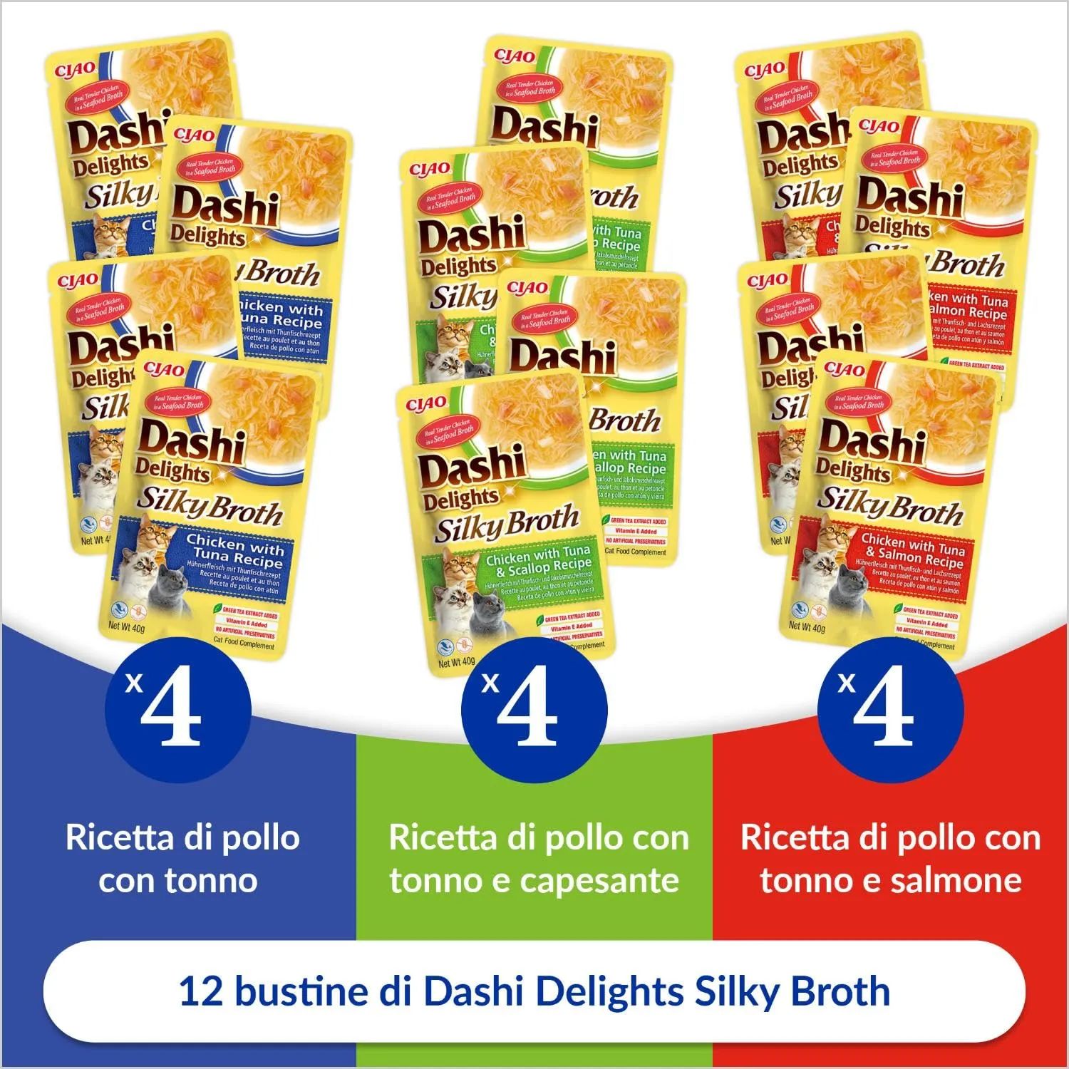 INABA Dashi Silky Broth Gatti, Cibo Umido, Pollo e Tonno, Multipack 12x40g - immagine 2
