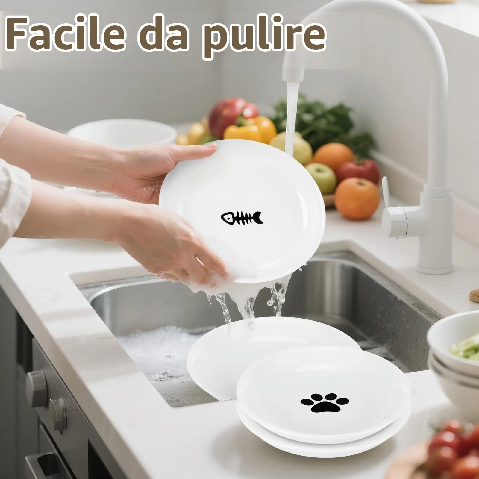 Alitree 4 Pezzi Ciotole per Gatti in Ceramica, Ciotola Gatti con Base - immagine 4
