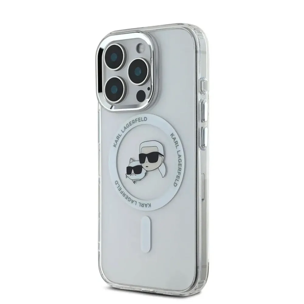 Custodia MagSafe per Apple iPhone 16 Pro, Karl Lagerfeld, IML Metal Karl & Choupette's Heads, Bianca - immagine 1