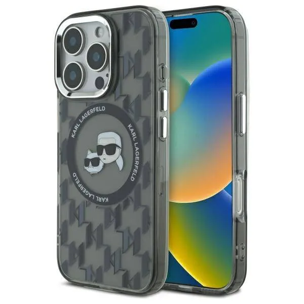 Custodia MagSafe per Apple iPhone 16 Pro Max, Karl Lagerfeld, IML Monogramma Karl & Choupette's Heads, Nera - immagine 1