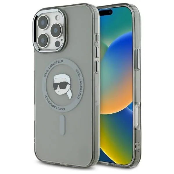 Custodia MagSafe per Apple iPhone 16 Pro Max, Karl Lagerfeld, IML Metal Karl's Head, Nera - immagine 1