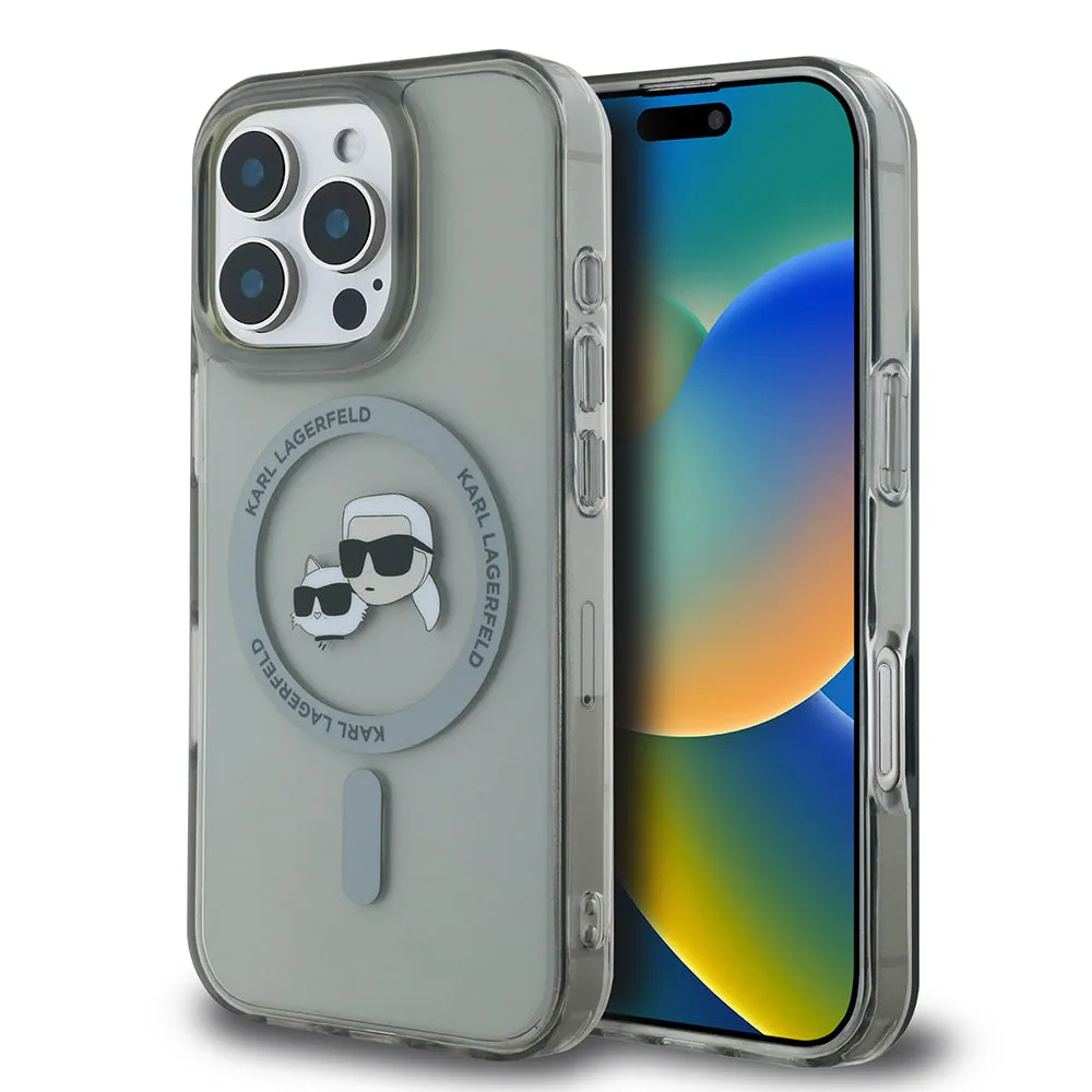Custodia MagSafe per Apple iPhone 16 Pro Max, Karl Lagerfeld, IML Metal Karl & Choupette's Heads, Nera - immagine 1