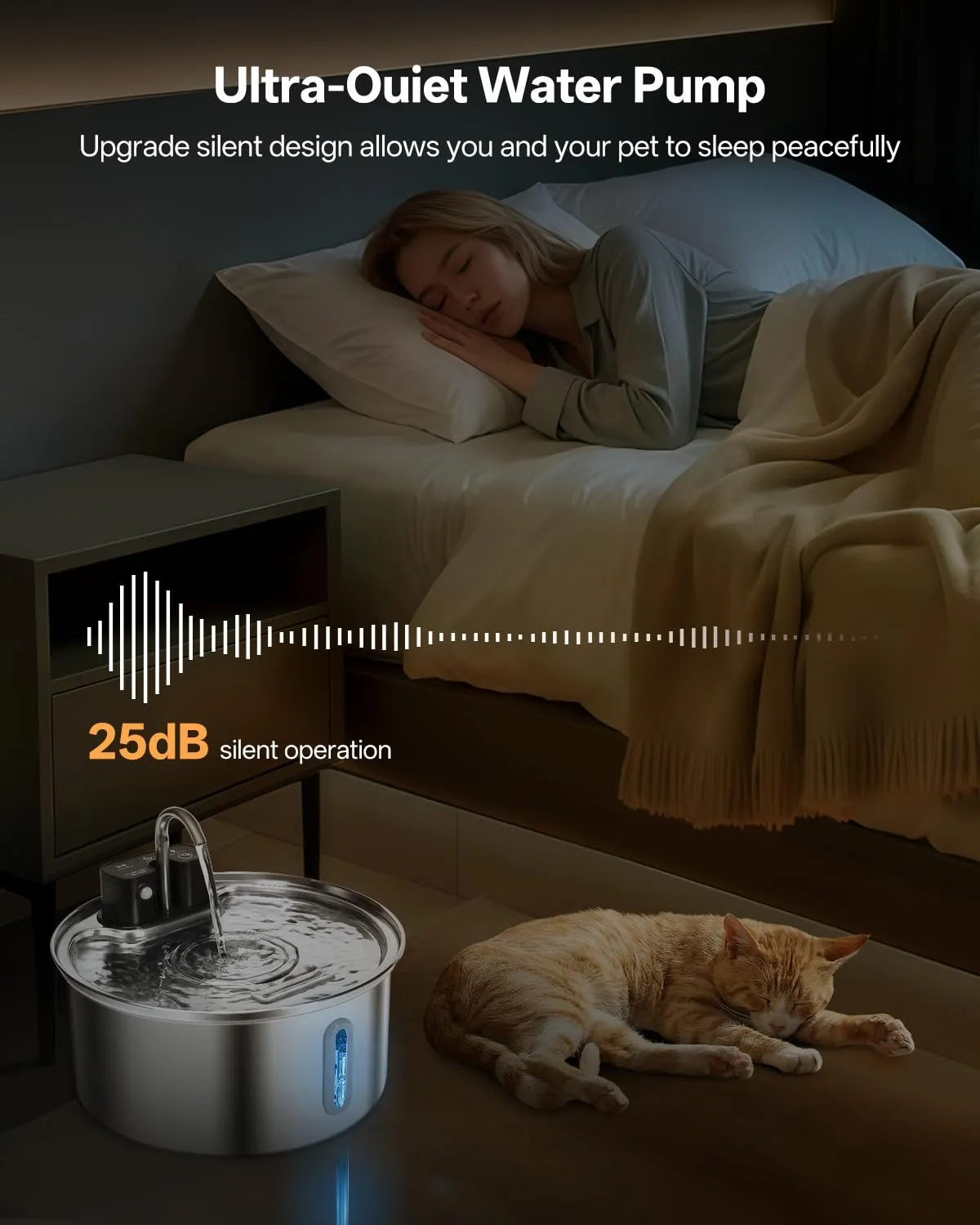 Fontanella per gatti senza fili - Fontanella per Gatti Acciaio - Fontana per Gattocon sensore di movimento e batteria con autonomia di 45 giorni - Fontana per Gatto con filtro e serbatoio da 3.2L - immagine 5