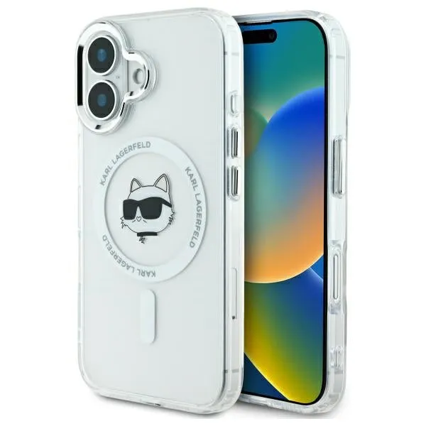 Custodia MagSafe per Apple iPhone 16 Plus, Karl Lagerfeld, IML Metal Choupette's Head, Bianca. - immagine 1