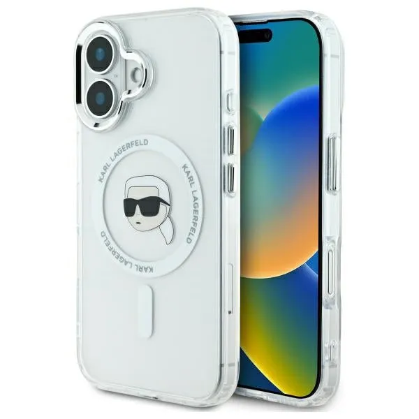 Custodia MagSafe per Apple iPhone 16 Plus, Karl Lagerfeld, IML Karl's Head, Bianca - immagine 1