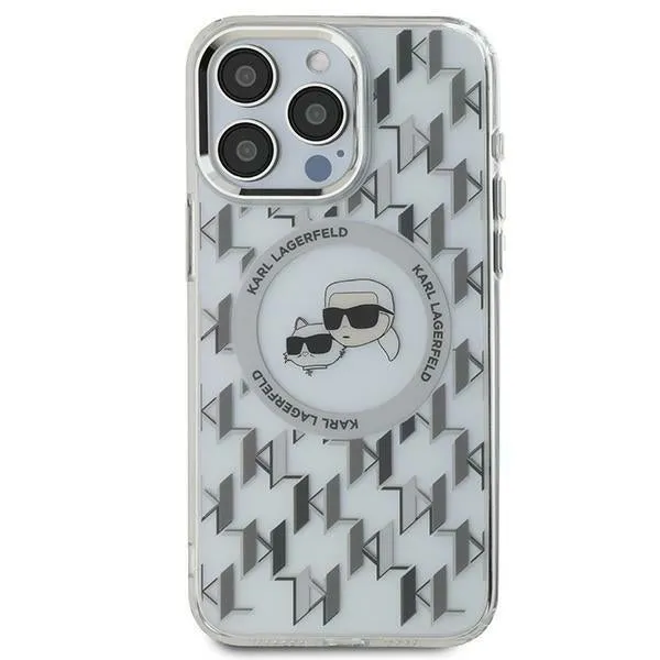 Custodia MagSafe per Apple iPhone 15, Karl Lagerfeld, IML Monogramma Karl & Choupette's Heads, Trasparente - immagine 1