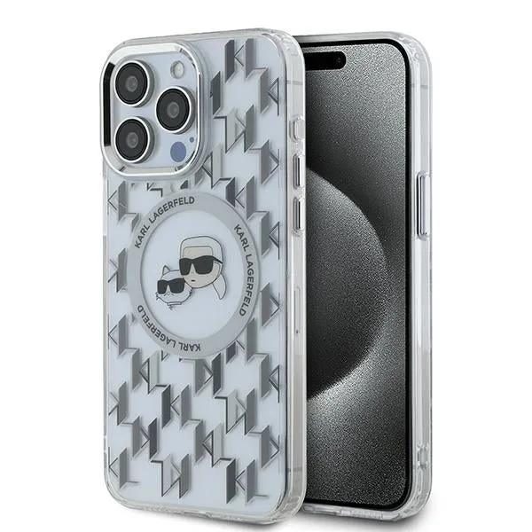 Custodia MagSafe per Apple iPhone 15 Pro, Karl Lagerfeld, IML Monogramma Karl & Choupette's Heads, Trasparente - immagine 1