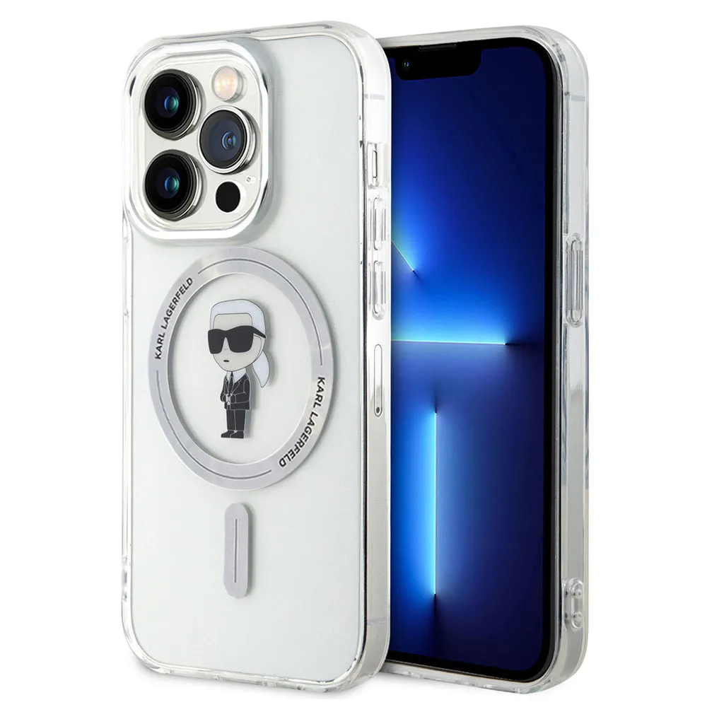 Custodia MagSafe per Apple iPhone 15 Pro, Karl Lagerfeld, IML Ikonik Karl, Trasparente - immagine 1