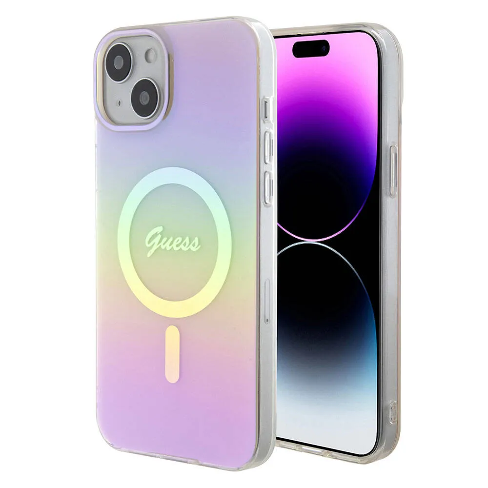 Custodia MagSafe per Apple iPhone 15, Guess, IML Iridescent Script, Rosa - immagine 1