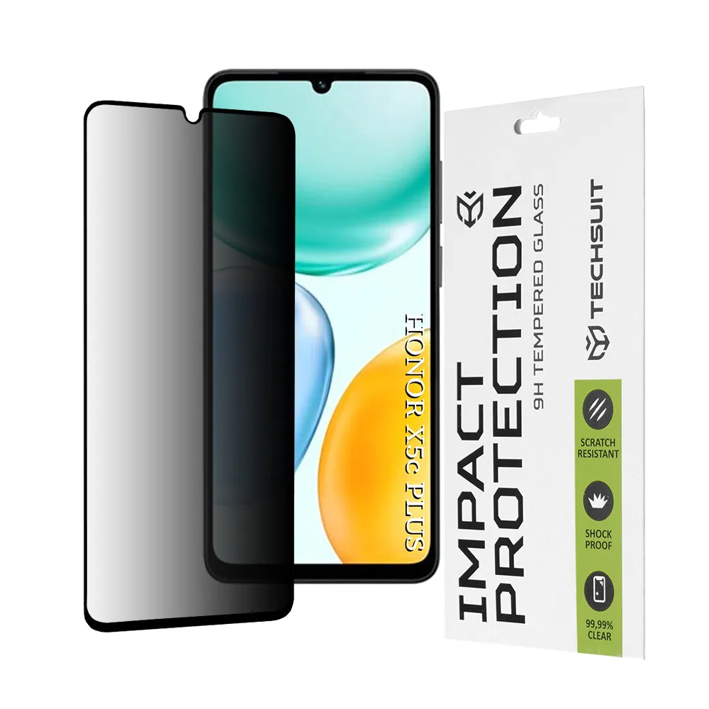 Pellicola Protettiva Schermo Privacy Techsuit per Honor X5c Plus, Vetro Temperato, Full Glue, 111D - immagine 1