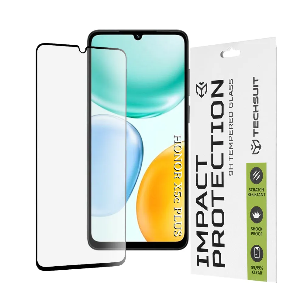 Pellicola protettiva schermo Techsuit per Honor X5c Plus, Vetro Temperato, Full Glue, 111D, Nera - immagine 1