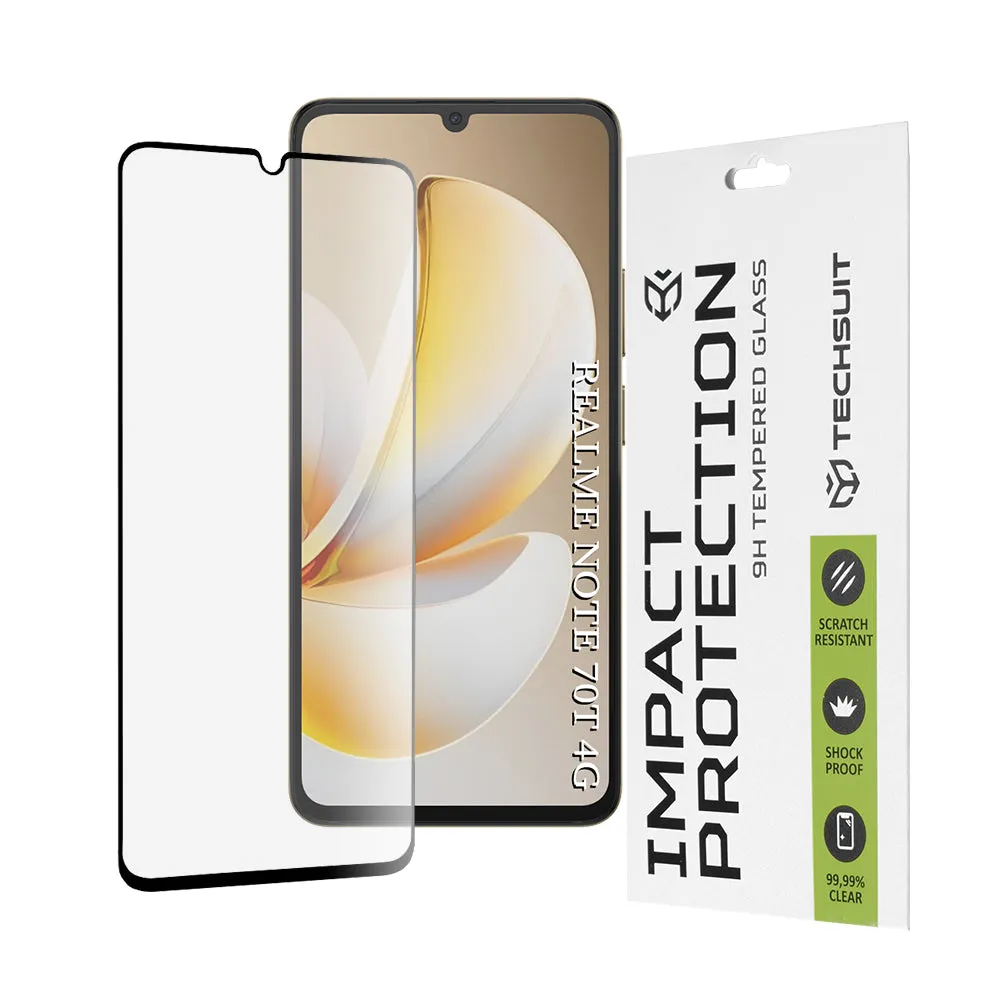 Pellicola protettiva schermo Techsuit per Realme Note 70T, Vetro Temperato, Full Glue, 111D, Nera - immagine 1