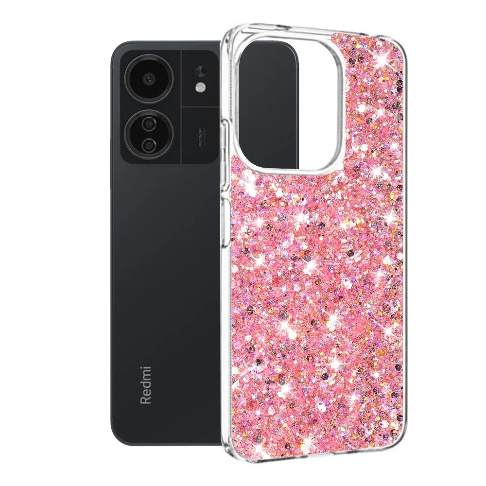 Custodia per Xiaomi Poco M6 / C65 / Redmi 13C 5G / 13C, Techsuit, Sparkly Glitter, Rosa - immagine 1