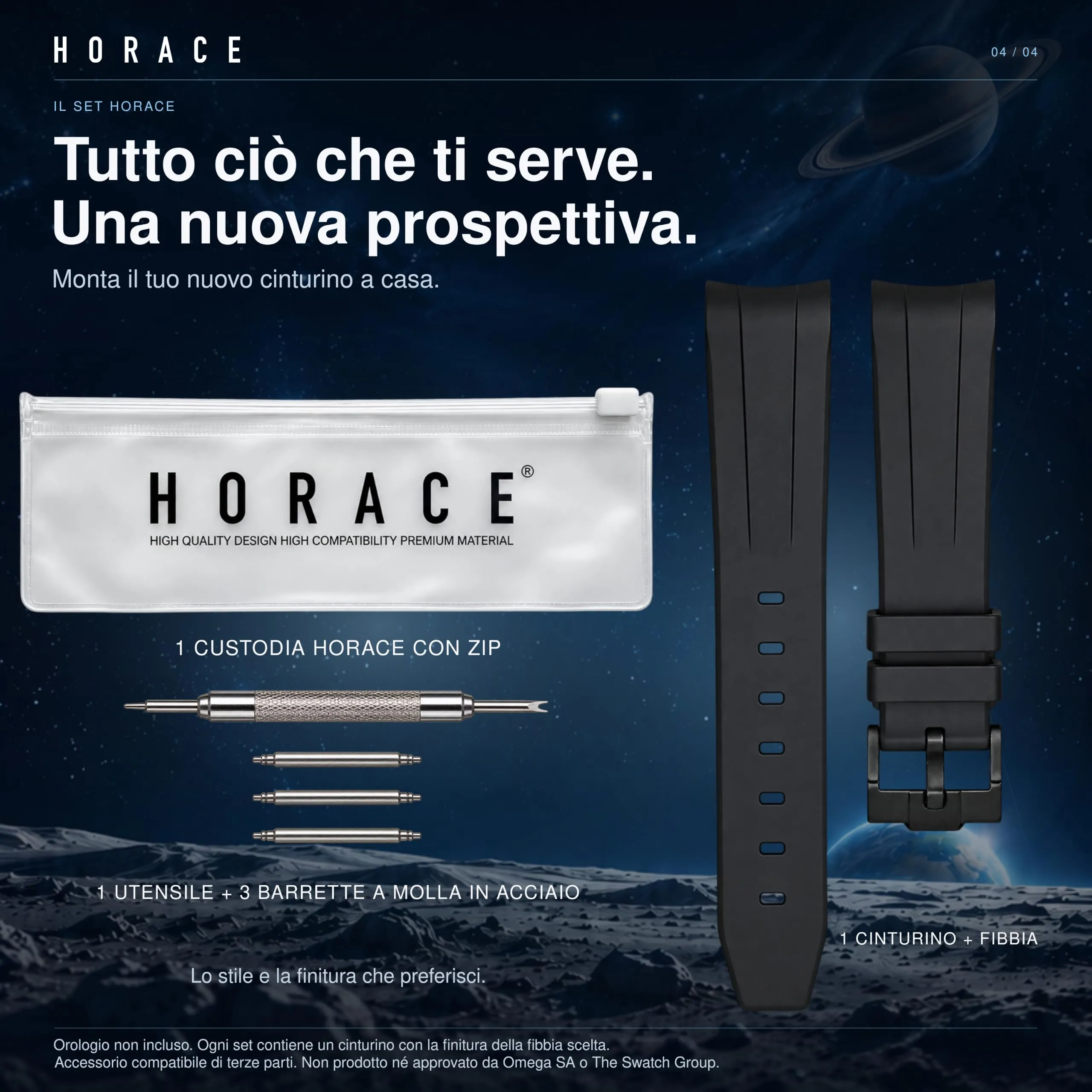 HORACE Cinturino universale per orologio in silicone liquido 20mm – Compatibile Omega x Swatch MoonSwatch – Kit di montaggio incluso (Blu/Linea Bianca – Argento) - immagine 8