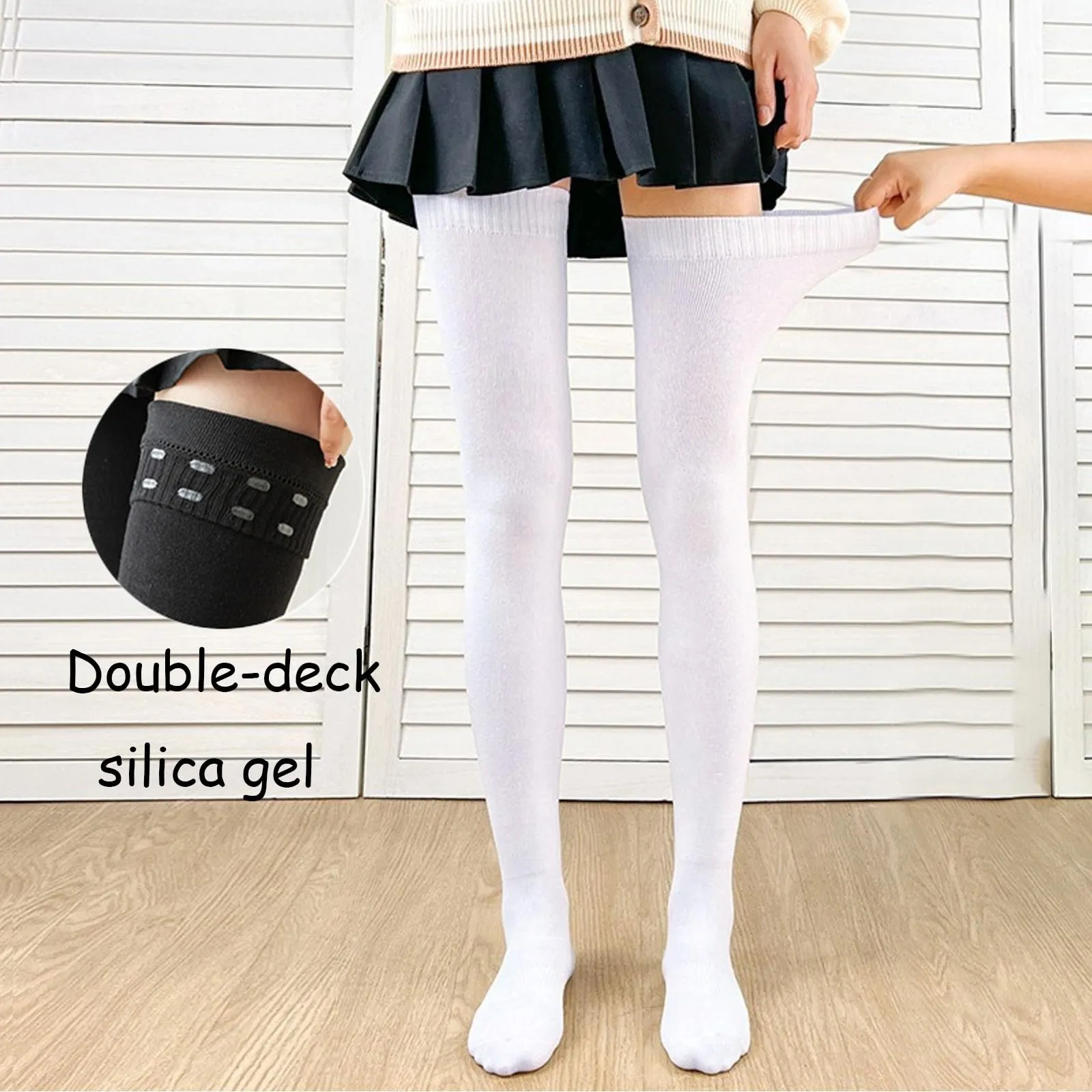 Generico Calze Invernali Donna, Calzini Antiscivolo da Donna Extra Lunghi sopra Il Ginocchio Alti Fino alla Coscia Alti JK in Cotone Pettinato con Cintura in Silicone da Autunno/Inverno. - immagine 2