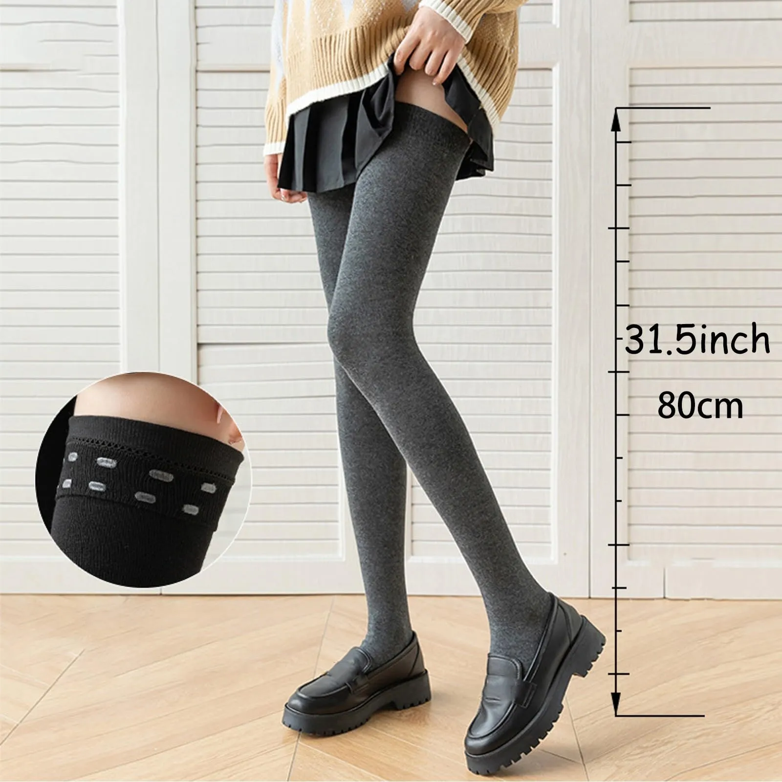 Generico Calze Invernali Donna, Calzini Antiscivolo da Donna Extra Lunghi sopra Il Ginocchio Alti Fino alla Coscia Alti JK in Cotone Pettinato con Cintura in Silicone da Autunno/Inverno. - immagine 4