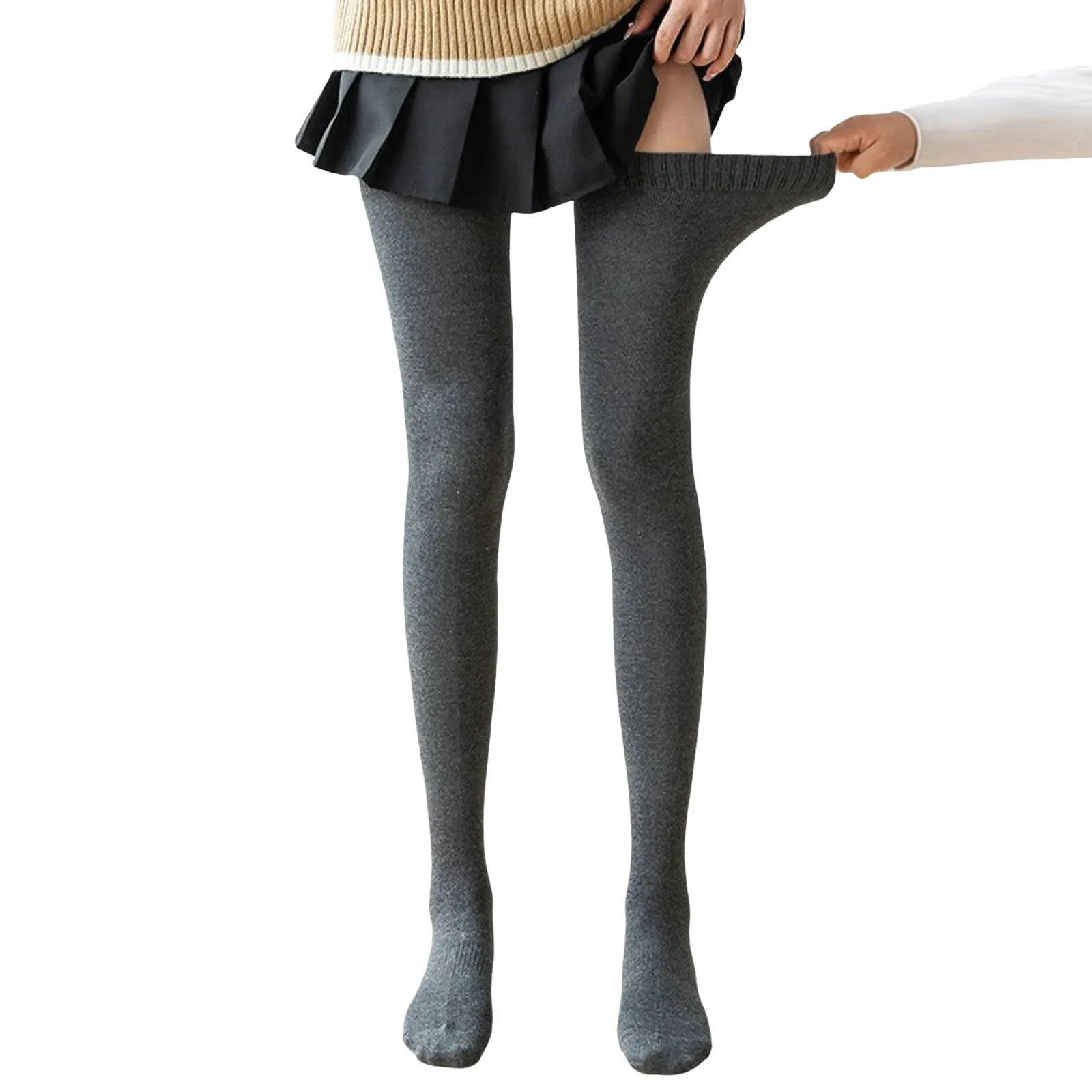 Generico Calze Invernali Donna, Calzini Antiscivolo da Donna Extra Lunghi sopra Il Ginocchio Alti Fino alla Coscia Alti JK in Cotone Pettinato con Cintura in Silicone da Autunno/Inverno. - immagine 5