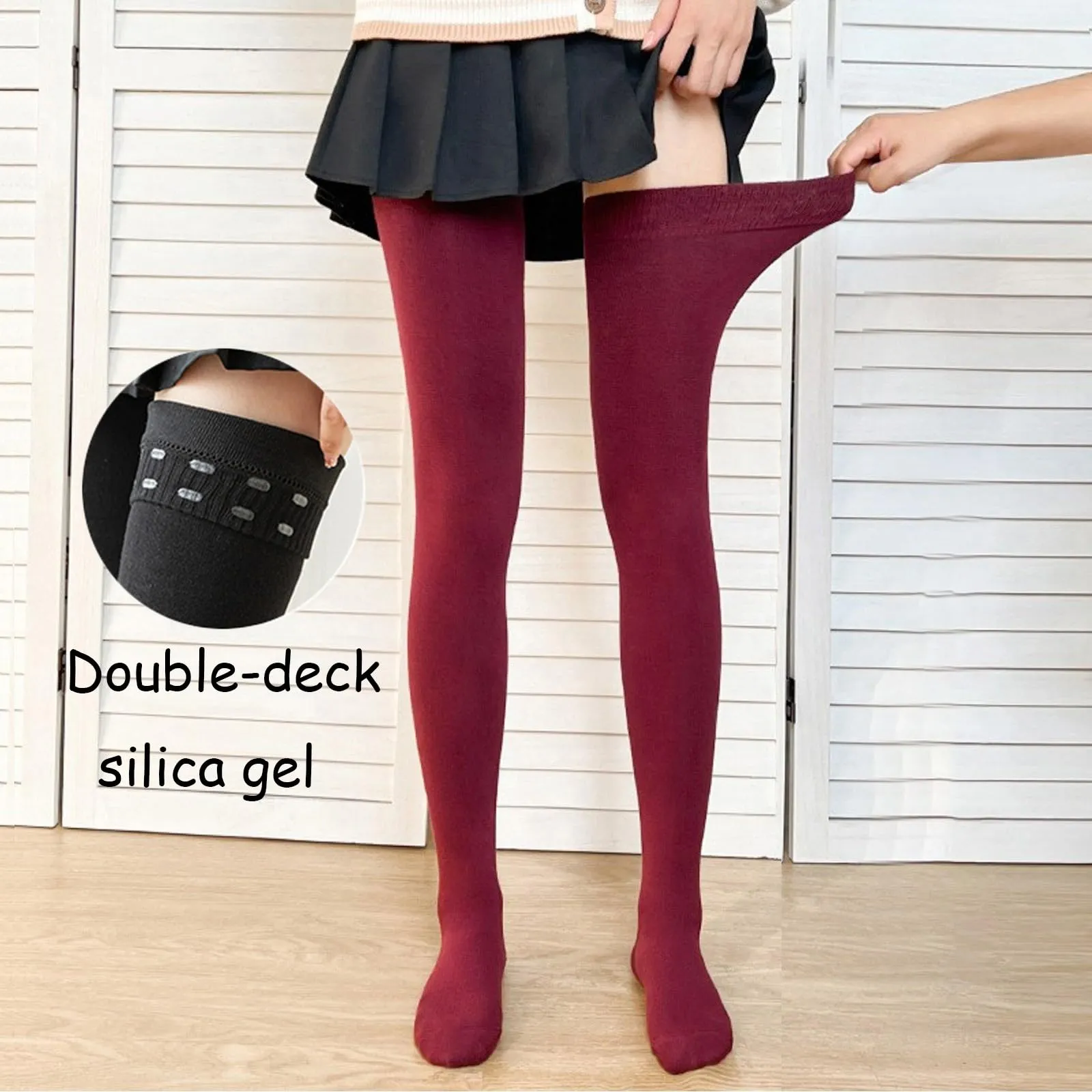 Generico Calze Invernali Donna, Calzini Antiscivolo da Donna Extra Lunghi sopra Il Ginocchio Alti Fino alla Coscia Alti JK in Cotone Pettinato con Cintura in Silicone da Autunno/Inverno. - immagine 2