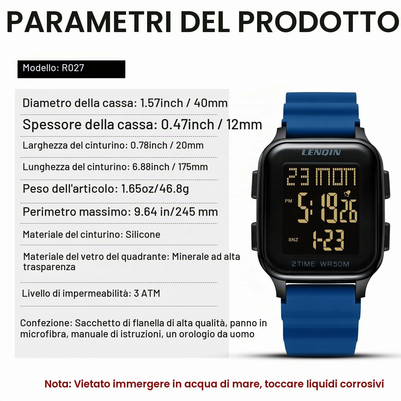 LN LENQIN Orologio Uomo Digitale Impermeabile Sportivo LED Cronometro - immagine 7