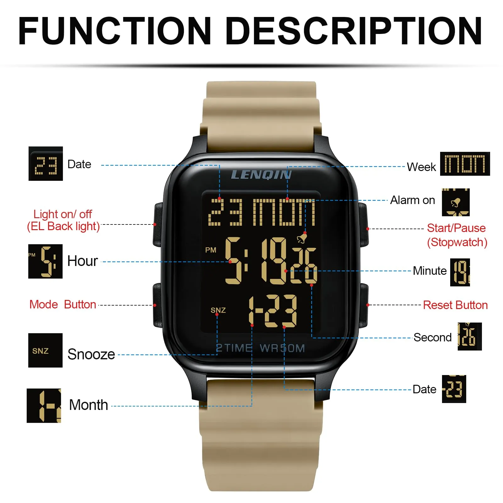 LN LENQIN Orologio Uomo Digitale Impermeabile Sportivo LED Cronometro - immagine 6