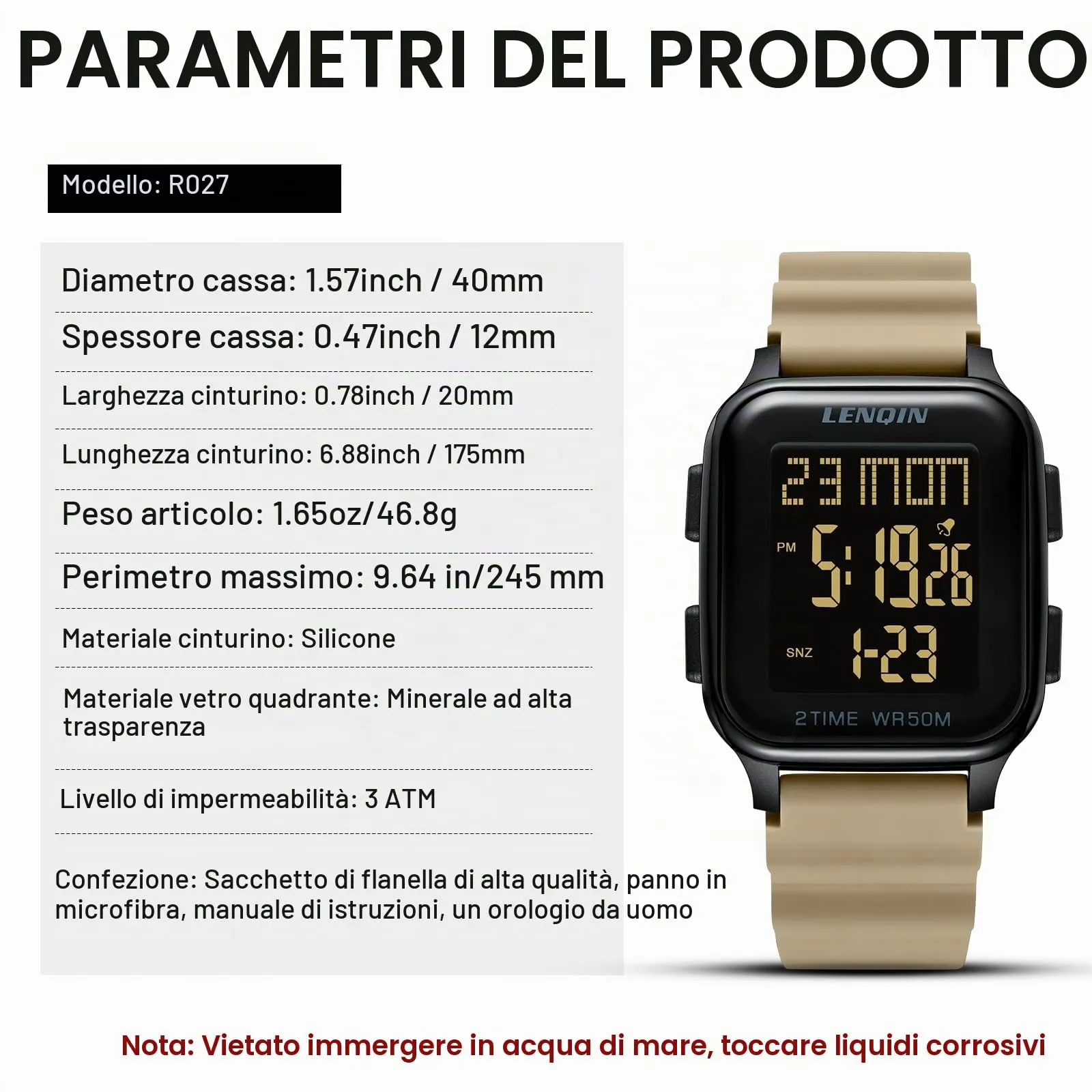 LN LENQIN Orologio Uomo Digitale Impermeabile Sportivo LED Cronometro - immagine 7