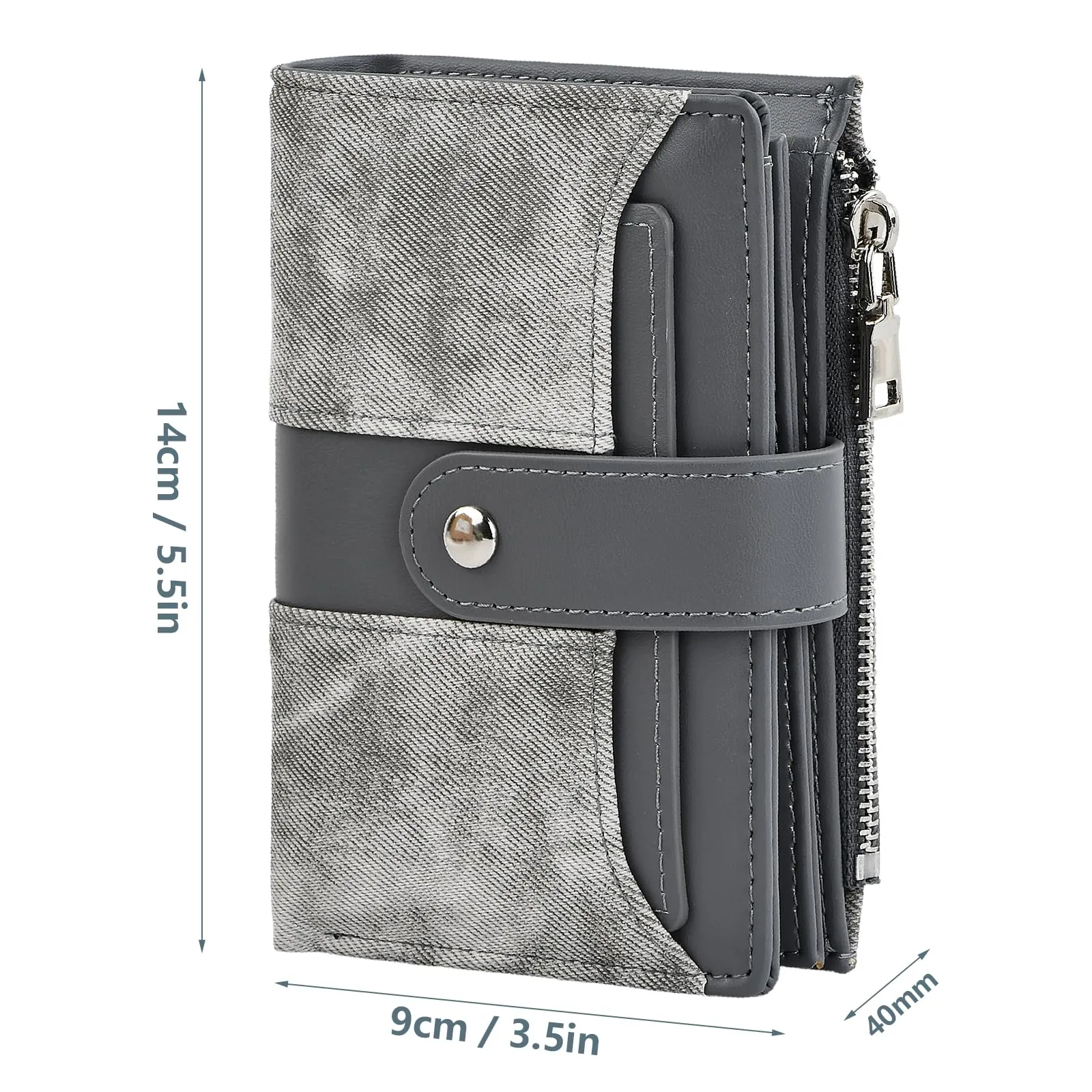 Rieoany Portafoglio Donna, 22 Slot, Portafoglio Piccolo Con Cerniera,Grigio - immagine 3