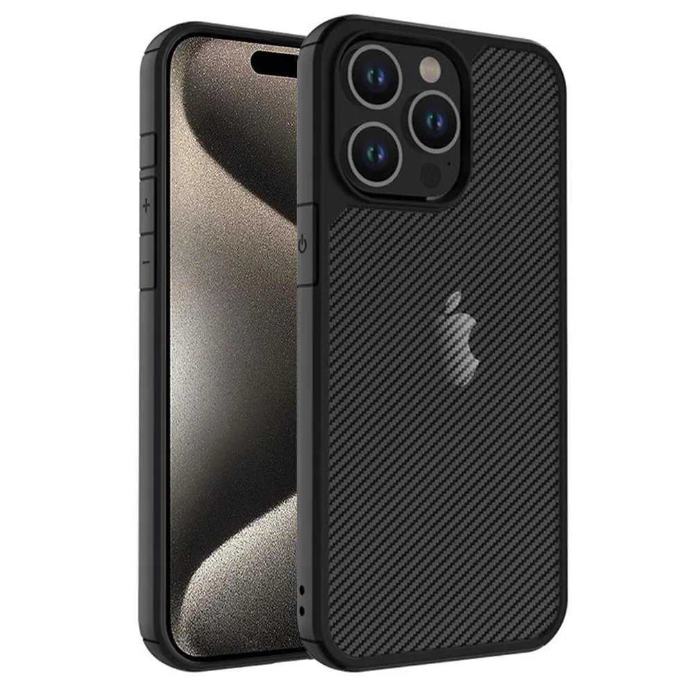Custodia per Apple iPhone 15 Pro Max, Techsuit, CarbonFuse, Nera - immagine 1